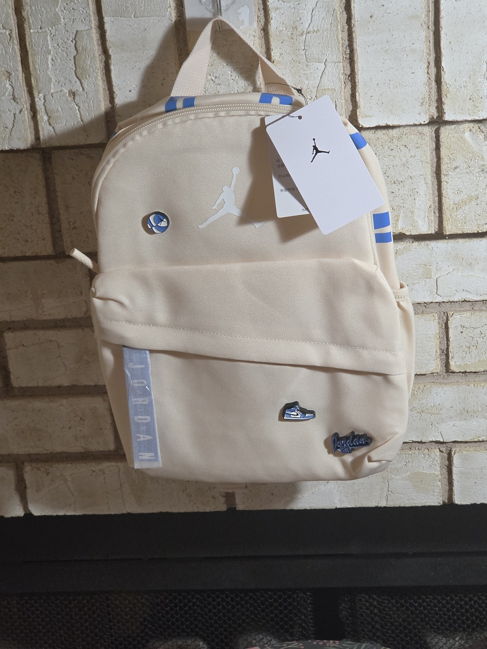 Brand New Nike Jordan Beige Mini Backpack with Blue Accent